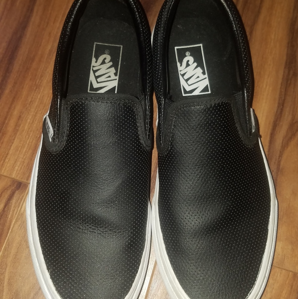 Black Perf Leather Slip On Vans